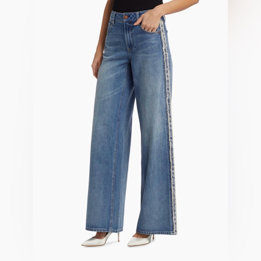 Alice + Olivia Denim Wide-Leg Jeans with Side Accent